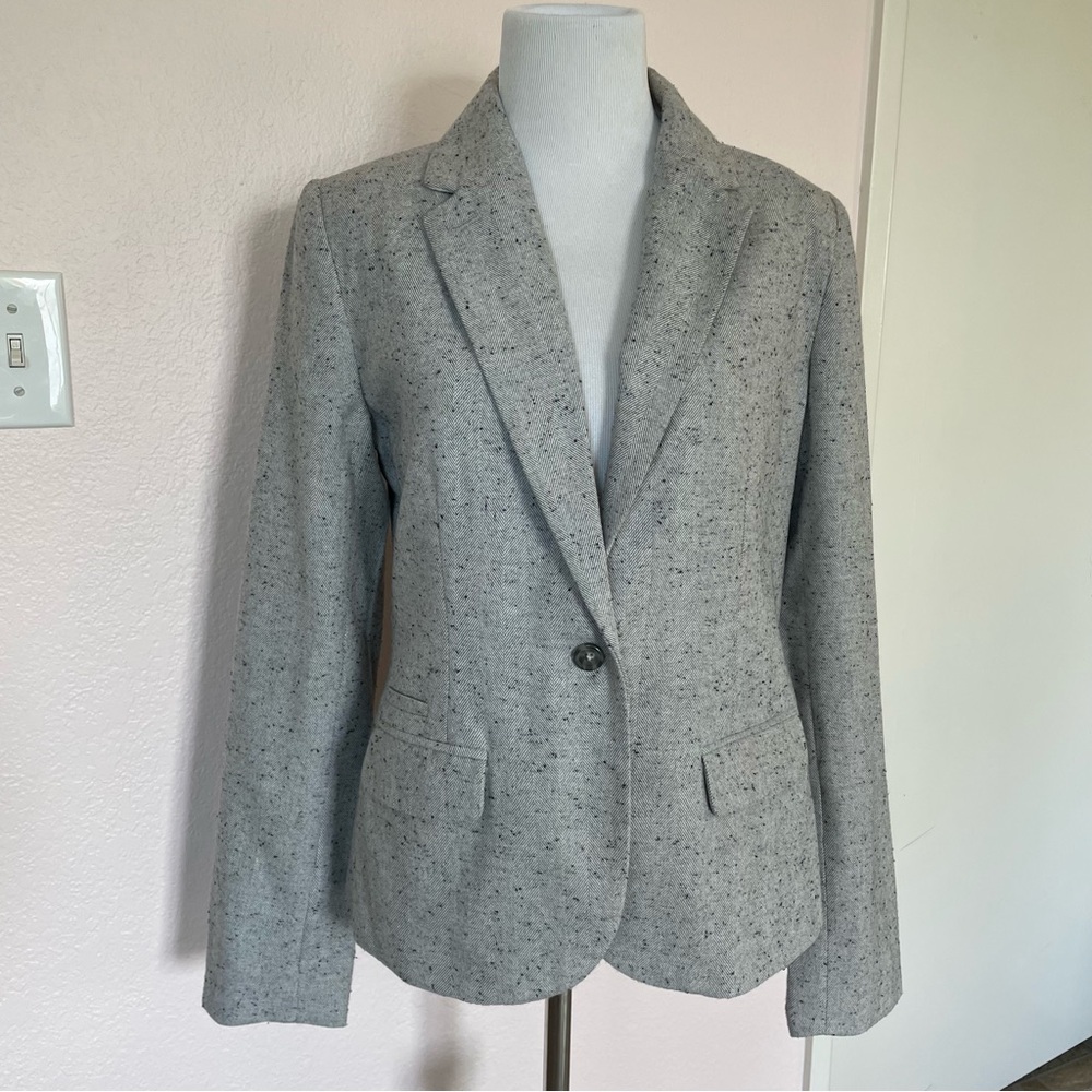 Merona Gray Tweed Single-Button Blazer Jacket Size 8